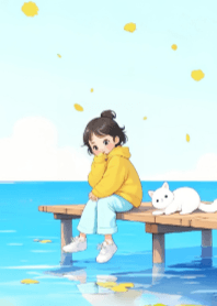 Girl and Cat in Autumn V.1