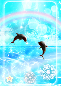 幸運を運ぶ！海と虹とごきげんイルカ