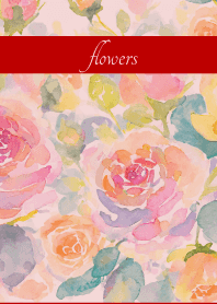 Pastel Roses3 on red & beige