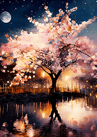 Beautiful night cherry blossoms#1927