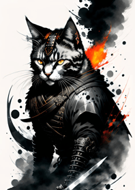 Ink wash cat samurai 591C56