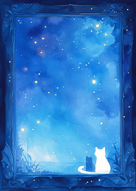 星夜を見つめる猫のカップル❤️