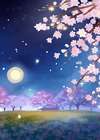 Beautiful night cherry blossoms#1390