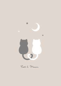ネコと月。ベージュ。