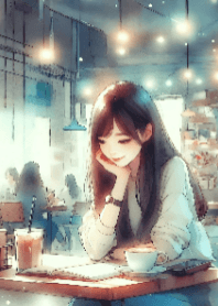 可愛的女孩和咖啡V.16