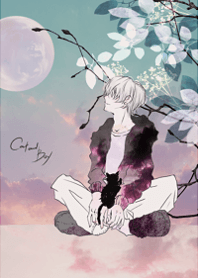 boy looking up at the kitten and moon4.