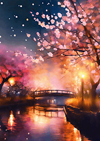 Beautiful night cherry blossoms#1142