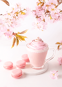 sakura latte and macaron