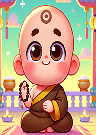 可愛小沙彌在念經