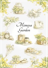 Mimosa and Birds in Spring Gray