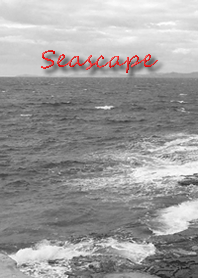 Foto hitam-putih pemandangan laut.