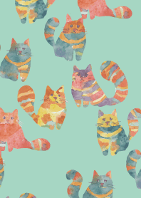 Precocious Cats2 on blue green