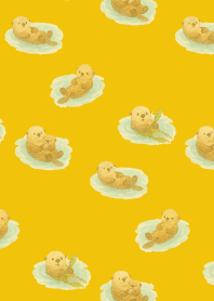 Cute sea otter2 on yellow
