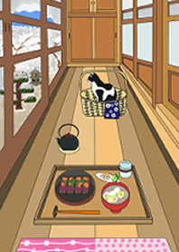 日本のシリーズ 1-古民家暮らしの庭の猫-冬