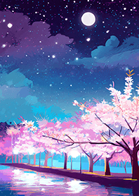 Beautiful night cherry blossoms#1790