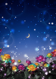 Luck up! Crescent moon and rainbow roses