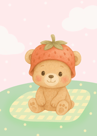 Lonely little bear and strawberries