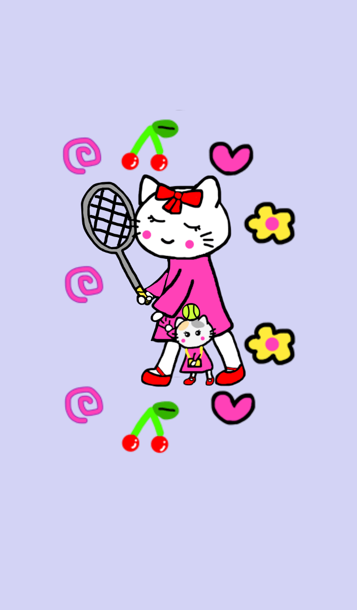 White cat mommy.Tennis vr.Purple