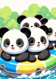 Little panda floating in water