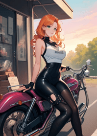 Girl riding a heavy motorcycle XRYHF