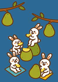 兔子吃柚子過中秋節-復古灰藍色