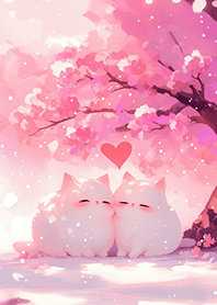 櫻花樹下の恩愛白貓❤️
