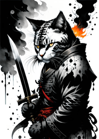 Ink wash cat samurai 943fDA