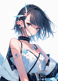 可愛的和服動漫少女