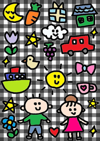 cute boy and girl x black check