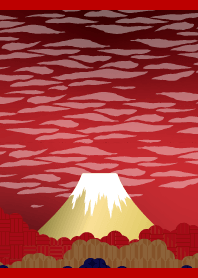 A view of Mt. Fuji on red & beige JP