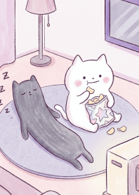 Mochi cats watching TV