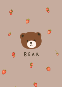 クマといちご。ベージュ。