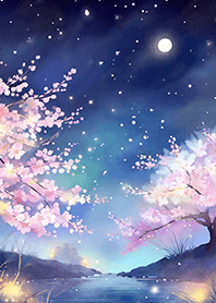 Beautiful night cherry blossoms#1296