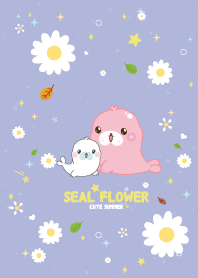 แมวน้ำอุ๋งๆ ดอกไม้ในฤดูร้อน สีม่วง