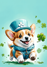 A cute corgi with a lucky clover
