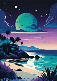 Night by the sea starlit sky moon 8eC5