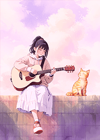 治癒音樂會-吉他手女孩與貓1.4 粉紫色