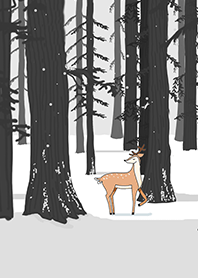 Winter Forest and Deer Gray