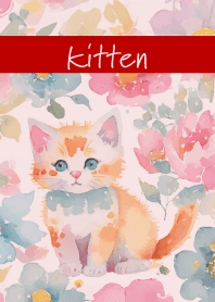 The kitten's gaze red & beige