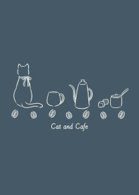 猫とカフェ -ネイビー-