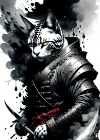 Ink wash cat samurai 3C6F41