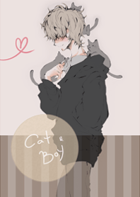 猫と戯れる男子・ブラウン