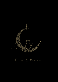 Cat & Moon /black, gold line