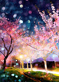 Beautiful night cherry blossoms#1410