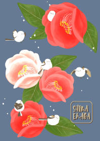 Little white bird with camellia