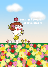 お花畑で花見をするじゃい子。