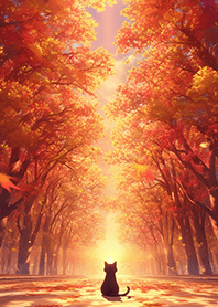 紅葉のトンネル×ねこ!