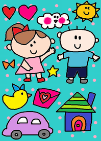 (Children x turquoise blue dot )