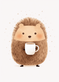 可愛刺蝟喝咖啡