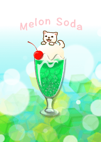melon cream soda with dog in summer